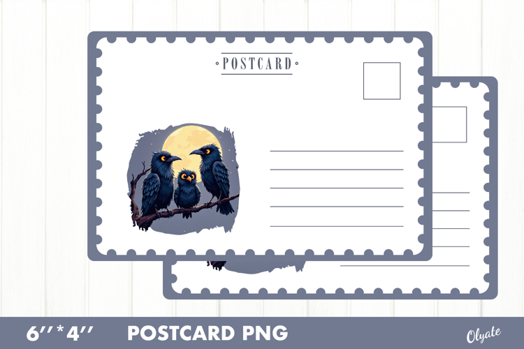 Halloween Card PNG. Crow Postcard PNG