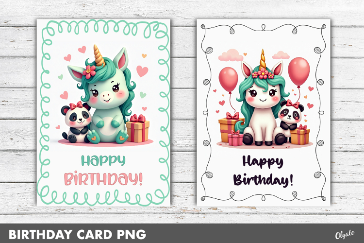 Birthday Greeting Card PNG. Cute Unicorn Birthday