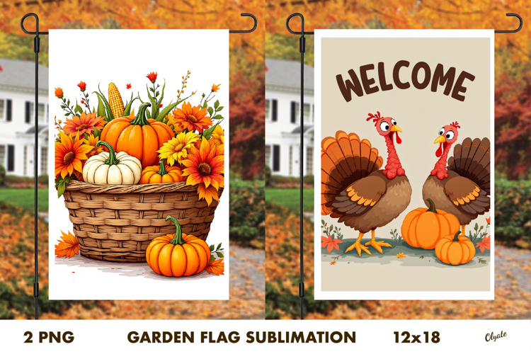 Thanksgiving Day Garden Flag PNG. Farmhouse Garden Flag