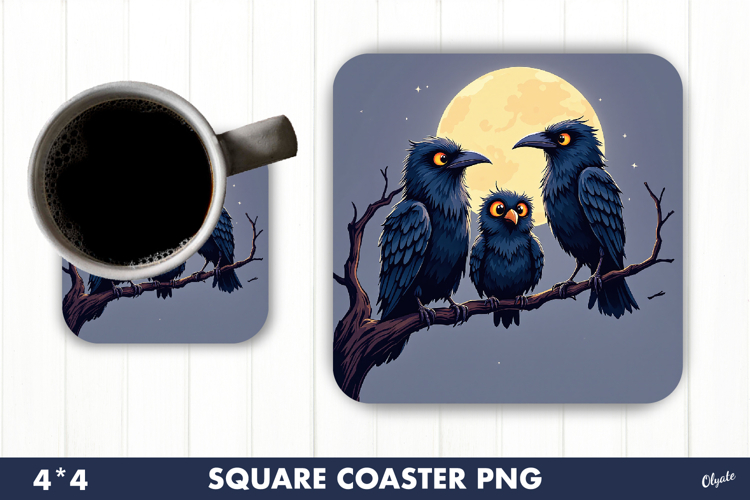 Crows with Moon Coaster. Halloween Coaster Sublimation