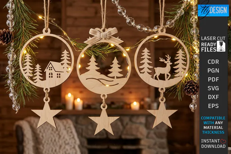 Wooden Christmas Ornament Laser Cut | Hanging Ornament Laser