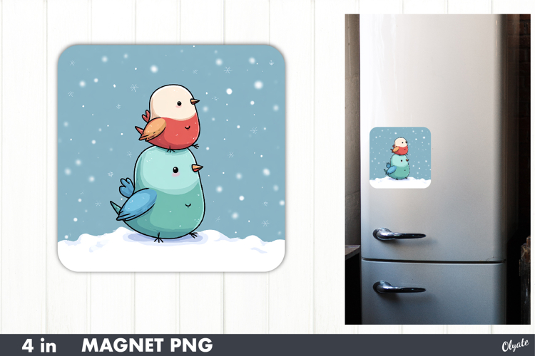 Christmas Cute Bird Magnet, Winter Fridge Magnet PNG