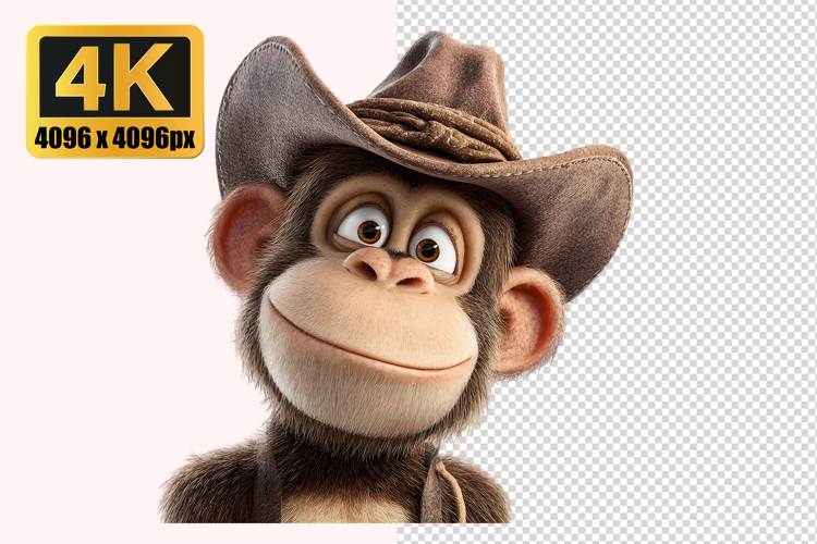 Chimpanzee Wearing a Cowboy Hat Transparent PNG