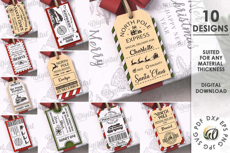 Christmas Gift Tags Bundle Laser Cut. Christmas SVG