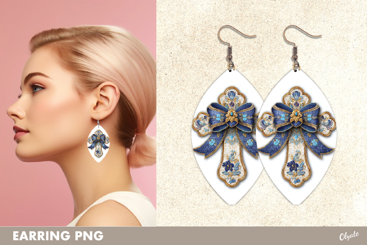 Easter Cross Earrings with Leather Texture Sublimation PNG