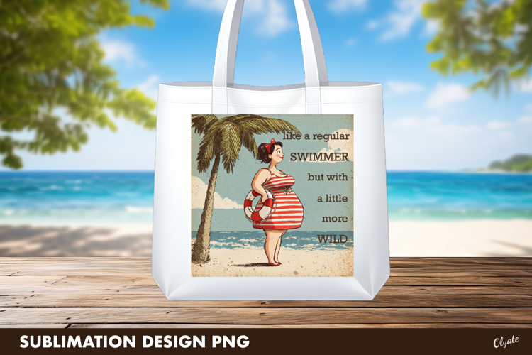 Funny Lady on the Beach PNG, Retro Summer PNG