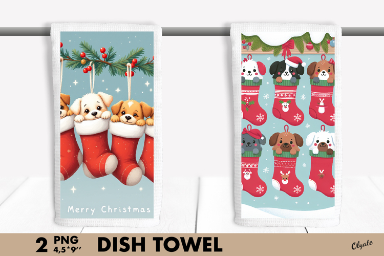 Cute Animal Christmas, Christmas Dish Towel Sublimation PNG