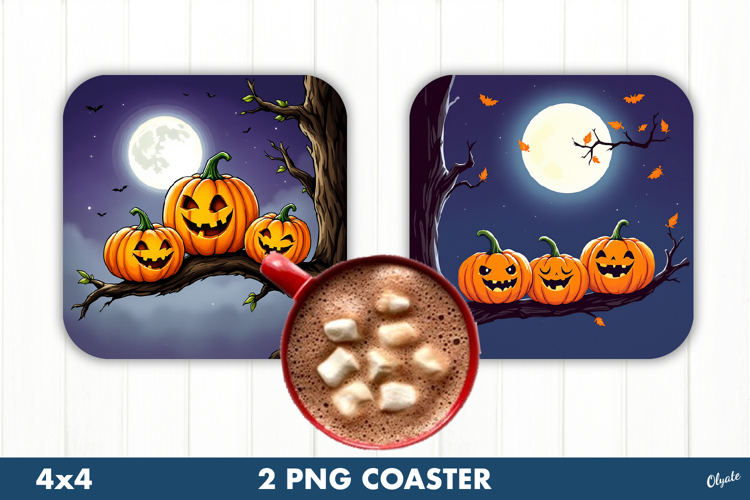 Halloween Pumpkins Coaster PNG. Funny Pumpkins Coaster
