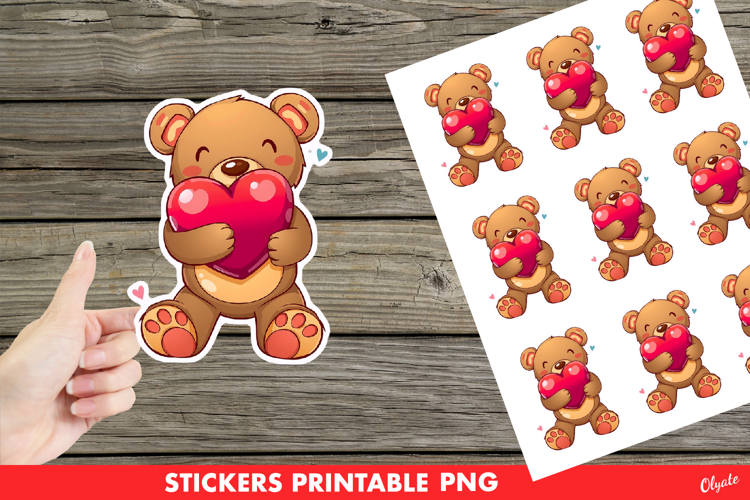 Cute Lovely Bear with Heart Sticker PNG