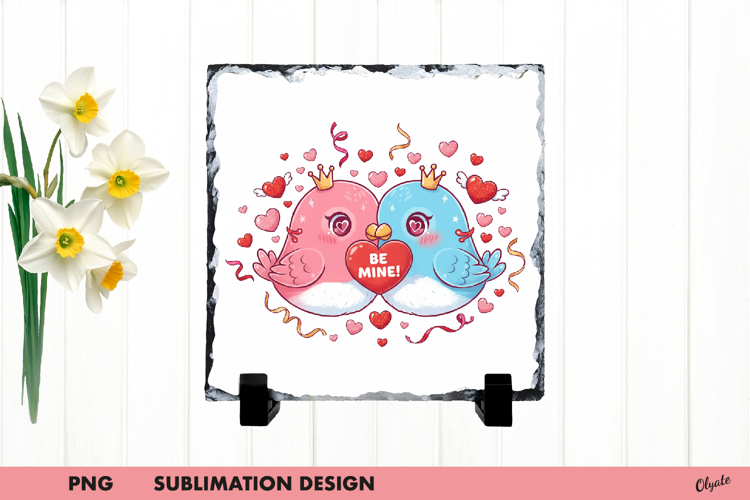 Valentine Birds Slate Sublimation, Lovery Birds PNG