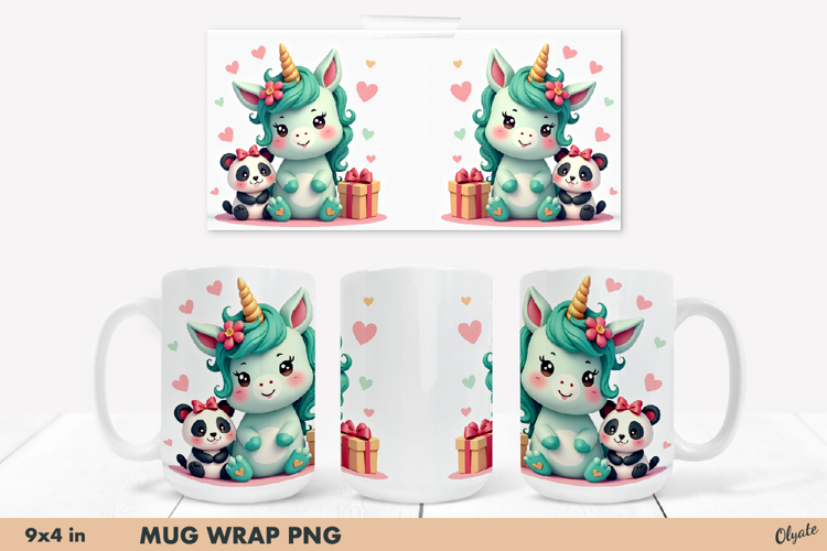 Celebration Cute Unicorn PNG. Cute Animal Mug Wrap