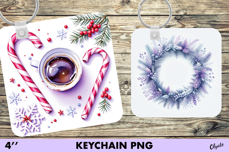 Watercolor Christmas Keychain. Purple Christmas Keychain PNG