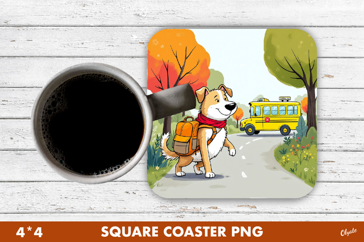 Back to School Coaster PNG. Cheerful Dog Sublimation