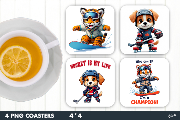 Sport Animal Coaster PNG, Winter Sport Coaster PNG