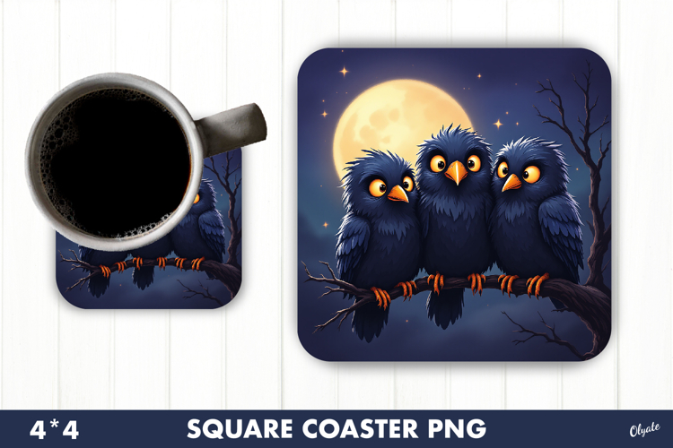 Crows with Moon Coaster. Halloween Coaster Sublimation