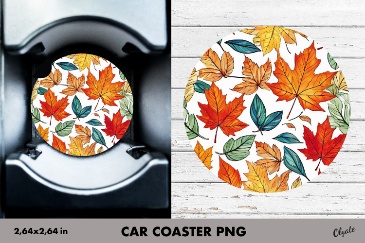 Fall Car Coaster PNG. Autumn Leaves Car Coaster PNG