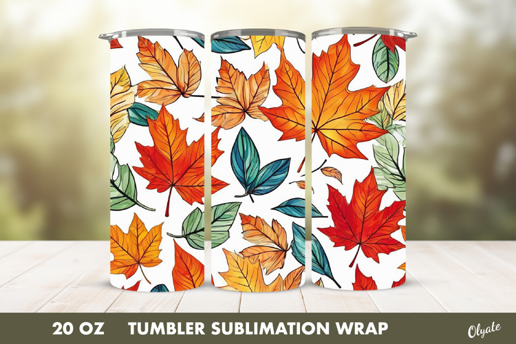 Fall Tumbler Sublimation. Autumn Leaves Tumbler PNG