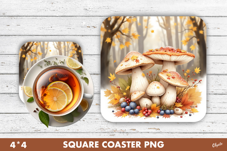 Fall Coaster Sublimation. Mushroom Coaster PNG