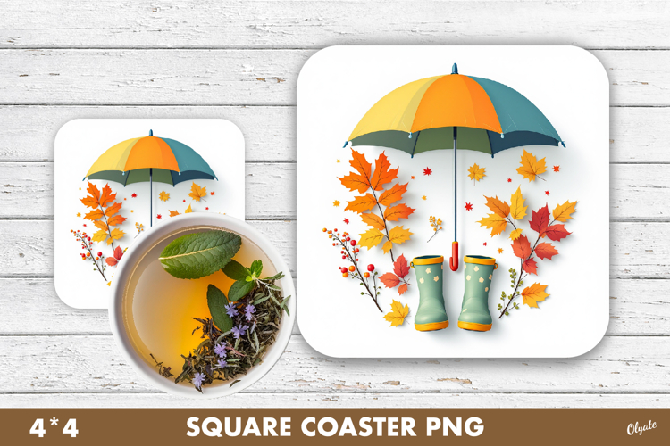 Umbrella Coaster PNG, Fall, Autumn Coaster Sublimation PNG