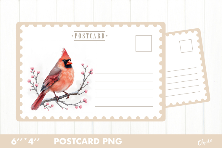 Christmas Card PNG. Cardinal Postcard PNG