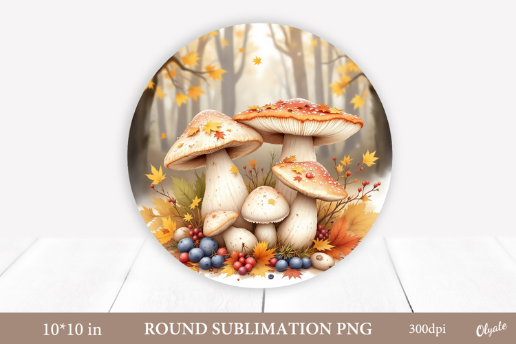 Mushrooms Sublimation, Autumn Forest Round Sign PNG