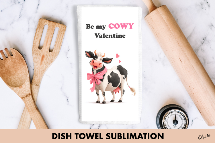 Funny Cow Dish Towel PNG, Valentine Cow Sublimation PNG