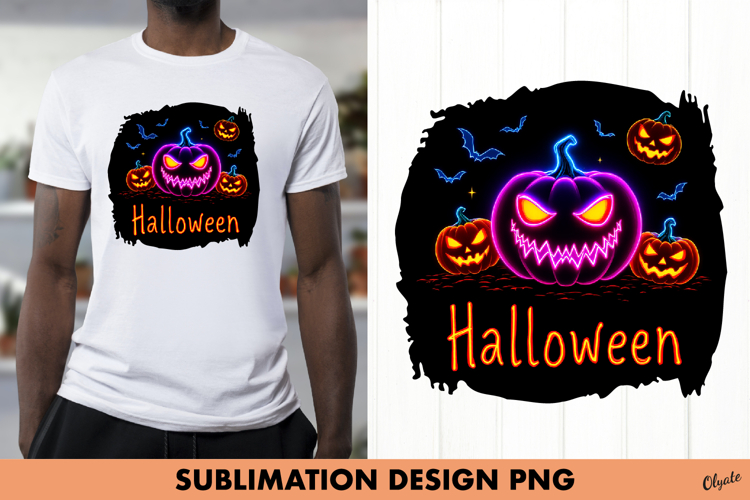Monster Pumpkin Neon Sublimation. Halloween Tshirt PNG