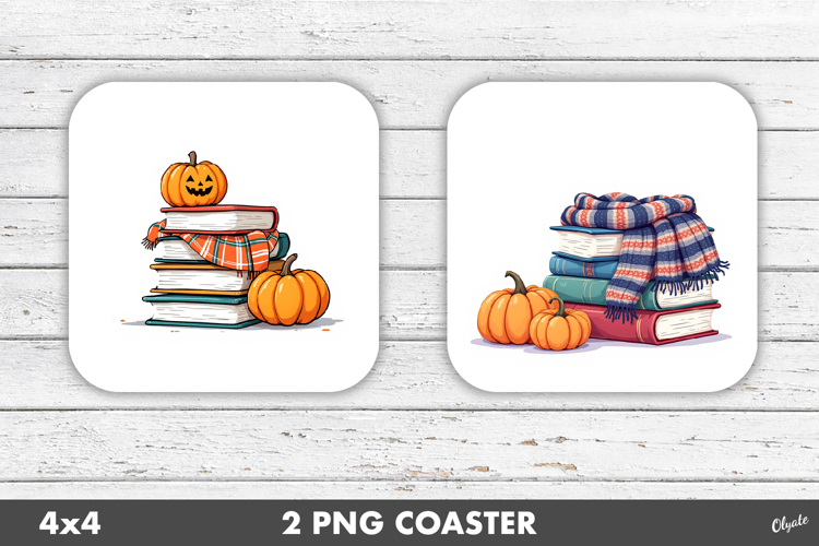 Book Coaster PNG, Cozy Autumn Sublimation PNG