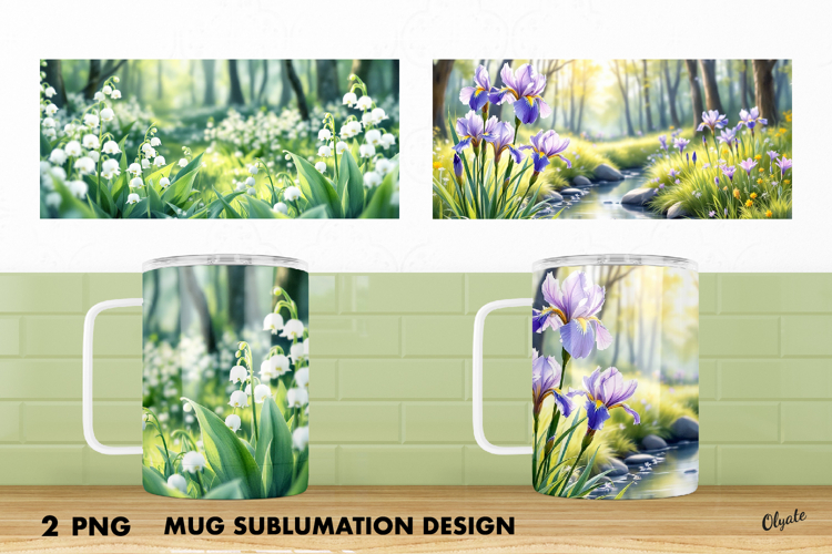 Mug Spring Wrap PNG, Spring Forest Sublimation