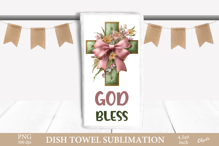 Easter Dish Towel Sublimation, Cross, Religious PNG