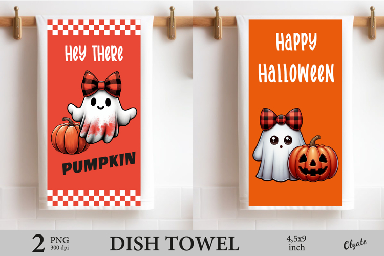 Halloween Dish Towel Sublimation PNG, Cute Ghost PNG