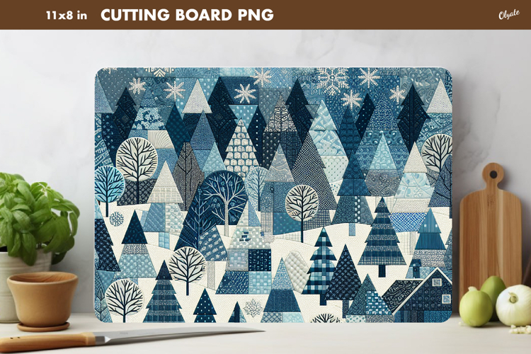 Winter Cutting Board PNG. Rustic Christmas Patchwork PNG