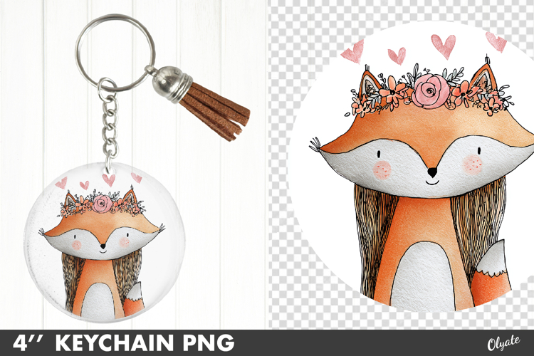 Valentine Keychain PNG, Whimsical Cute Fox Sublimation