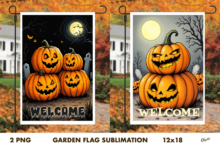 Pumpkin Garden Flag PNG. Halloween Garden Flag Sublimation