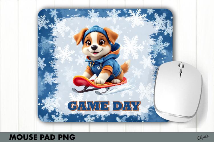 Cute Dog Mouse Pad PNG, Winter Sport Sublimation Mouse Pad