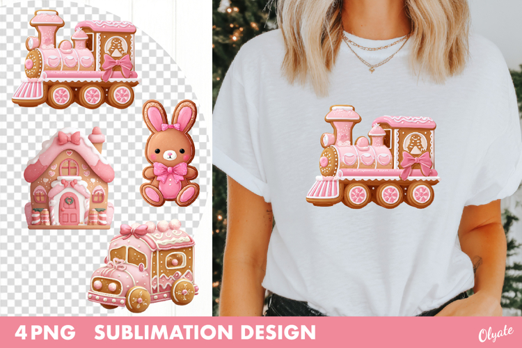 Gingerbread Sublimation. Pink Christmas Sublimation PNG