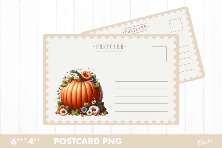 Autumn Card PNG. Pumpkin Postcard PNG