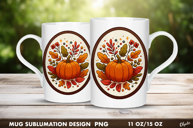 Fall Mug Wrap. Pumpkin Mug Wrap. Frame Sublimation PNG
