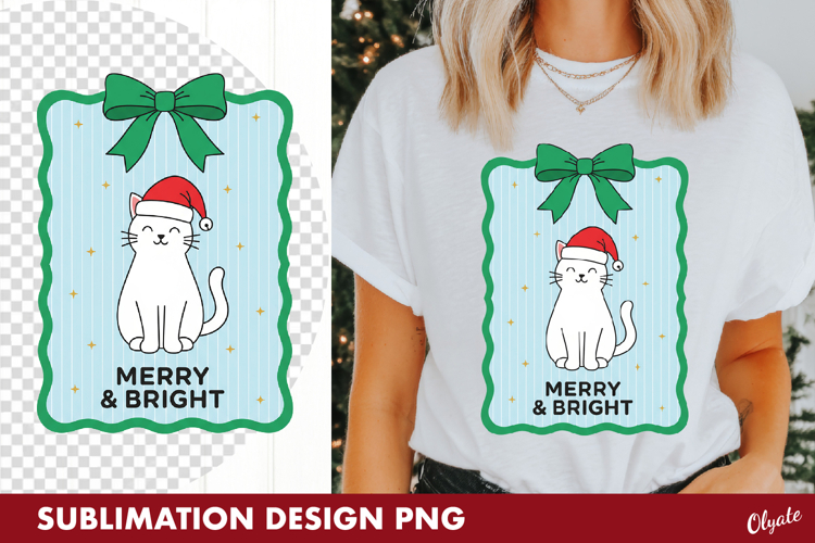 Christmas Cat Sublimation, Tshirt Postage Stamp PNG