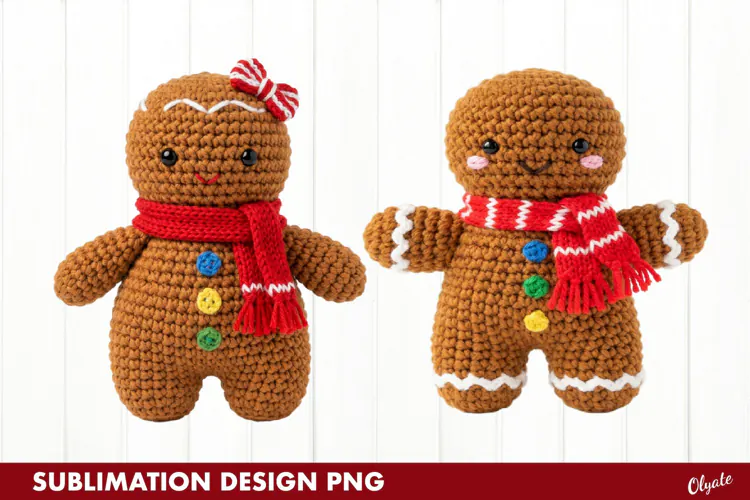 Crochet Gingerbread Couple, Christmas Crochet PNG