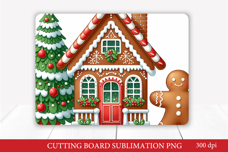 Gingerbread House Christmas Cutting Board PNG