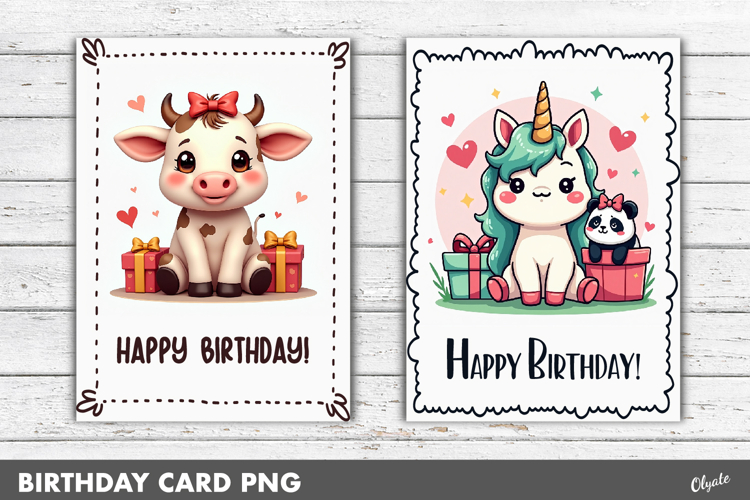 Birthday Greeting Card PNG. Cute Birthday Card PNG