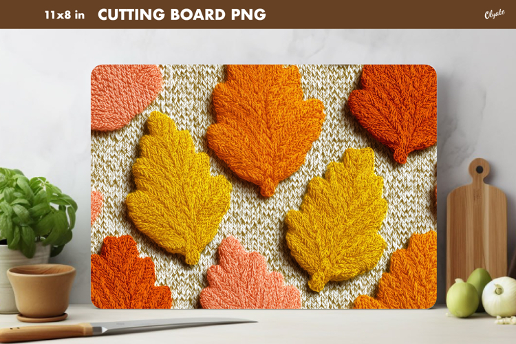 Fall Leaves Sublimation. Crochet Leaves Cutting Board PNG