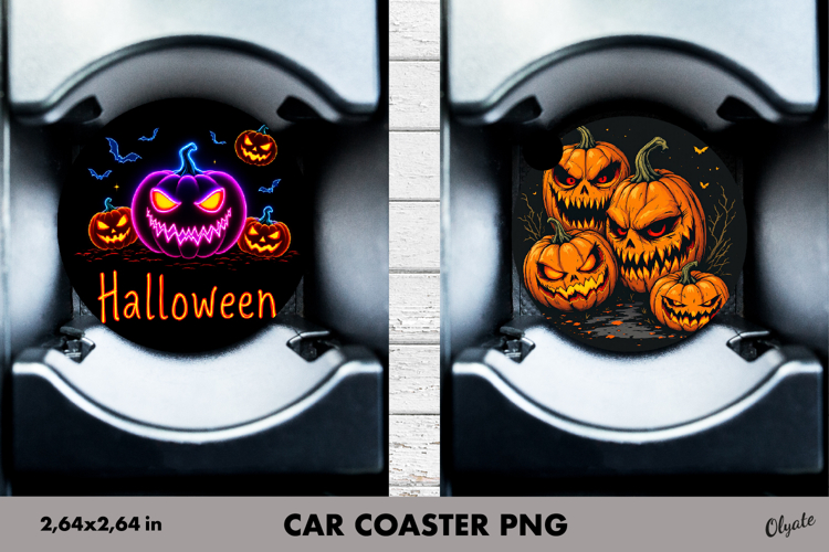 Monster Pumpkin Car Coaster. Halloween Car Coaster PNG