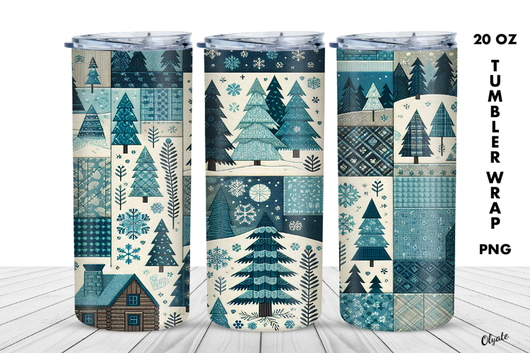 Winter Tumbler Wrap PNG, Winter Patchwork Sublimation