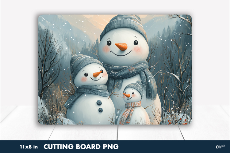 Cute Family Snowman PNG. Kitchen Cutting Board
