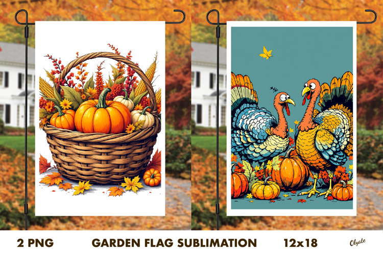Thanksgiving Day Garden Flag PNG. Farmhouse Garden Flag