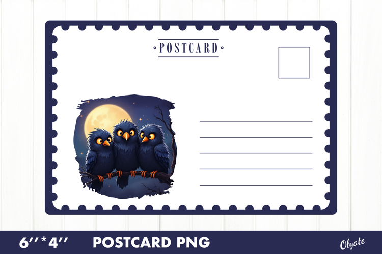 Halloween Card PNG. Crow Postcard PNG