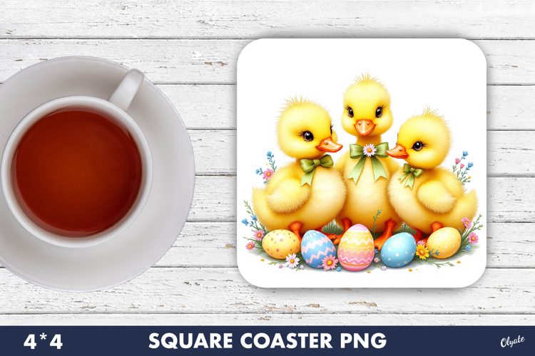 Easter Coaster Sublimation PNG, Cute Easter Chicks PNG