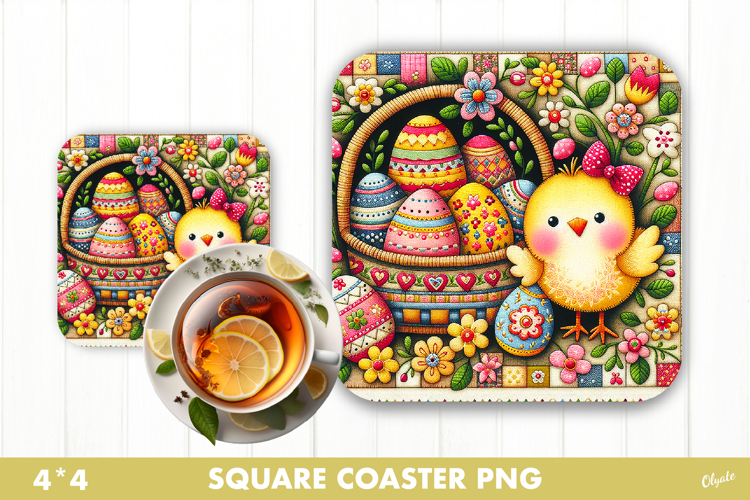 Easter Rustic Patchwork Coaster Sublimation PNG